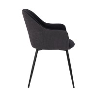 Dining Chair with Curved Sloped Arms and Angled Metal Legs, Gray