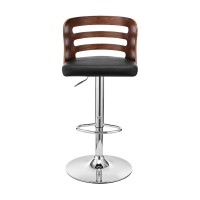 Adjustable Barstool with Curved Open Wooden Back, Black and Brown