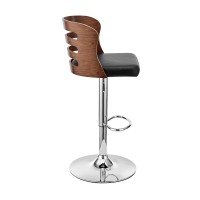 Adjustable Barstool with Curved Open Wooden Back, Black and Brown