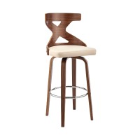 Swivel Barstool with Curved Wooden X Back, Brown and Cream
