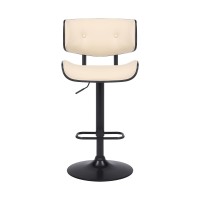 Bar Stool with Leatherette Button Tufted Back and Seat, Cream