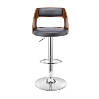 Adjustable Barstool with Open Wooden Back, Black and Gray