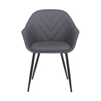 Leatherette Dining Chair with Stitched Chevron Pattern, Gray