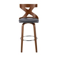 Swivel Barstool with Curved Wooden X Back, Brown and Gray