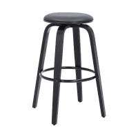 Benjara Backless Barstool With Swivel Seat And Wooden Legs, Gray