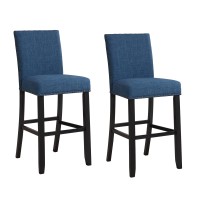 Bar Chair with Fabric Seat and Nailhead Trim, Set of 2, Blue