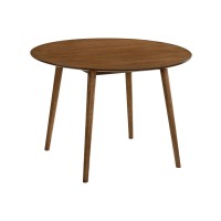Round Dining Table with Wood and Tapered Legs, Brown