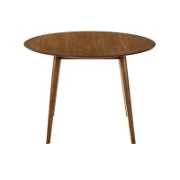 Round Dining Table with Wood and Tapered Legs, Brown