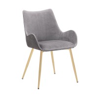 Dining Chair with Sloped Arms and Metal Legs, Gray