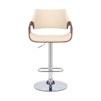 Bar Stool with Curved Leatherette Back and Seat, Cream
