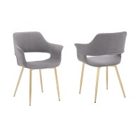Dining Chair with Flared Curved Arms and Angled Metal Legs, Set of 2, Gray