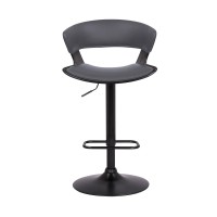 Bar Stool with Curved Leatherette Back and Swivel Mechanism, Gray