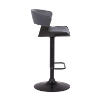 Bar Stool with Curved Leatherette Back and Swivel Mechanism, Gray