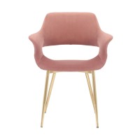 Dining Chair with Flared Curved Arms and Angled Metal Legs, Set of 2, Pink