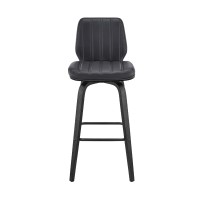 Swivel Barstool with Channel Stitching and Wooden Panel Support, Black