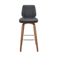 Swivel Barstool with Channel Stitching and Wooden Support, Brown and Black