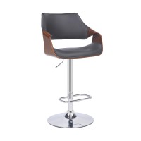 Bar Stool with Curved Leatherette Back and Seat, Gray