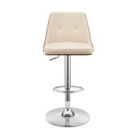 Adjustable Barstool with Faux Leather and Wooden Backing, Cream and Brown