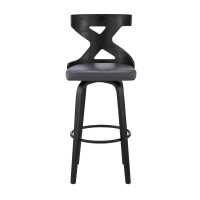 Swivel Barstool with Curved Wooden X Back, Black and Gray