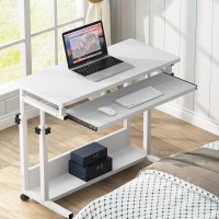 Tribesigns Portable Desk For Sofa And Bed, Height Adjustable Mobile Laptop Table Small Standing Desk Rolling Computer Cart Workstation With Keyboard Tray On Wheels For Home Office (White)