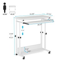 Tribesigns Portable Desk For Sofa And Bed, Height Adjustable Mobile Laptop Table Small Standing Desk Rolling Computer Cart Workstation With Keyboard Tray On Wheels For Home Office (White)