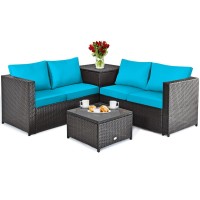 Dortala 4 Pieces Outdoor Patio Furniture Set, Weather Resistant Pe Rattan Conversation Set With 2 Loveseats, Outdoor Sectional Sofa Set With Comfy Cushions For Garden And Poolside, Turquoise