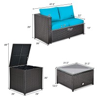 Dortala 4 Pieces Outdoor Patio Furniture Set, Weather Resistant Pe Rattan Conversation Set With 2 Loveseats, Outdoor Sectional Sofa Set With Comfy Cushions For Garden And Poolside, Turquoise