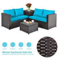 Dortala 4 Pieces Outdoor Patio Furniture Set, Weather Resistant Pe Rattan Conversation Set With 2 Loveseats, Outdoor Sectional Sofa Set With Comfy Cushions For Garden And Poolside, Turquoise