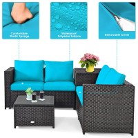 Dortala 4 Pieces Outdoor Patio Furniture Set, Weather Resistant Pe Rattan Conversation Set With 2 Loveseats, Outdoor Sectional Sofa Set With Comfy Cushions For Garden And Poolside, Turquoise