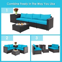 Dortala 4 Pieces Outdoor Patio Furniture Set, Weather Resistant Pe Rattan Conversation Set With 2 Loveseats, Outdoor Sectional Sofa Set With Comfy Cushions For Garden And Poolside, Turquoise