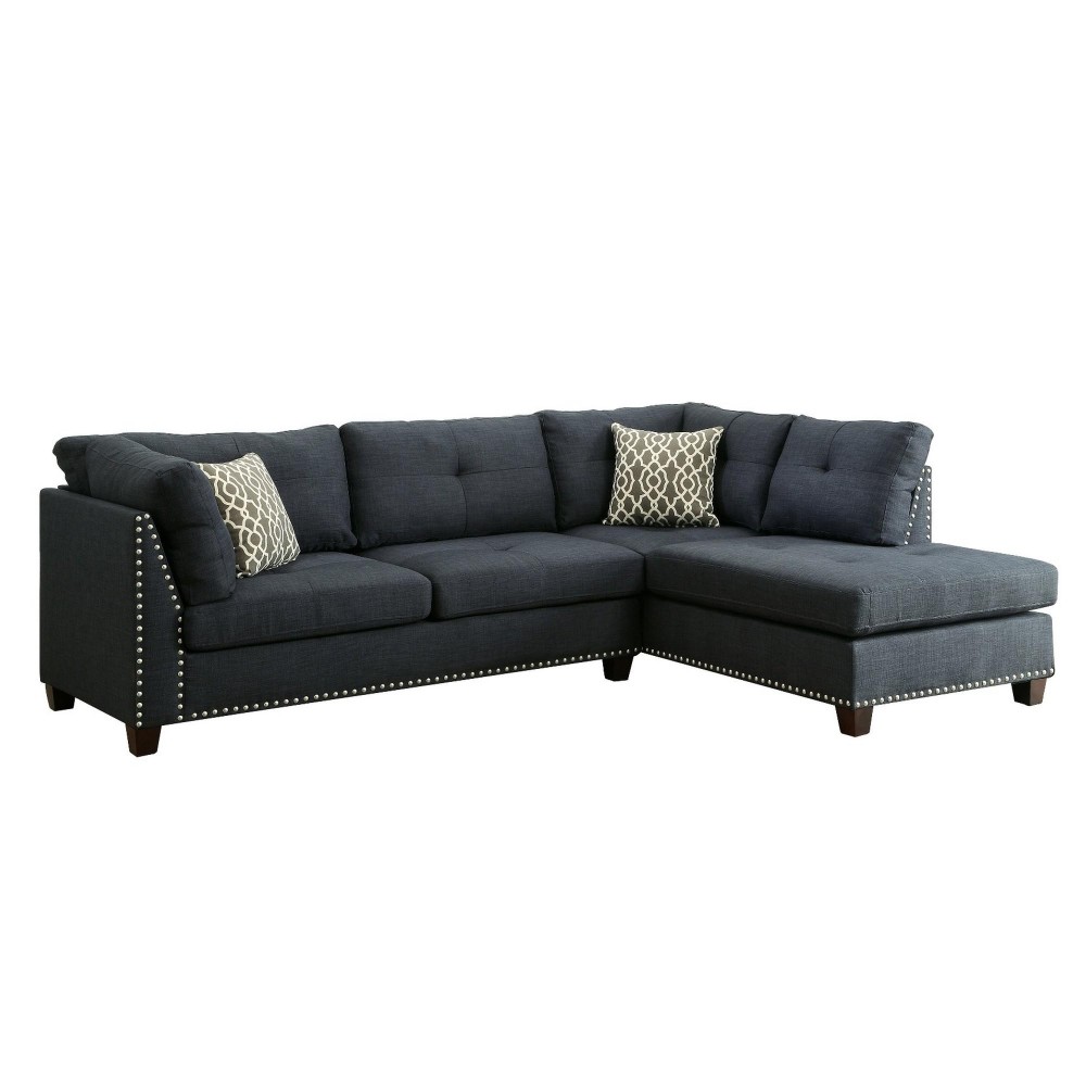 Sectional Sofa with Ottoman and Nailhead Trim, Blue