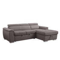 Sleeper Sectional Sofa with Buttonless Tufting and Adjustable Back, Brown