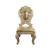 Side Chair with Scroll Crown Back and Ornate Motifs, Set of 2, Gold