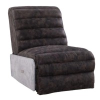 Power Recliner with Leather Upholstery and Vertical Tufting, Gray