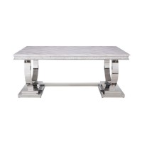 Dining Table with Circular Metal Accent Base, Silver