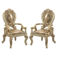 Armchair with Scrolled Crown Top Back and Ornate Motifs, Set of 2, Gold