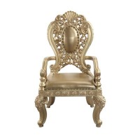 Armchair with Scrolled Crown Top Back and Ornate Motifs, Set of 2, Gold