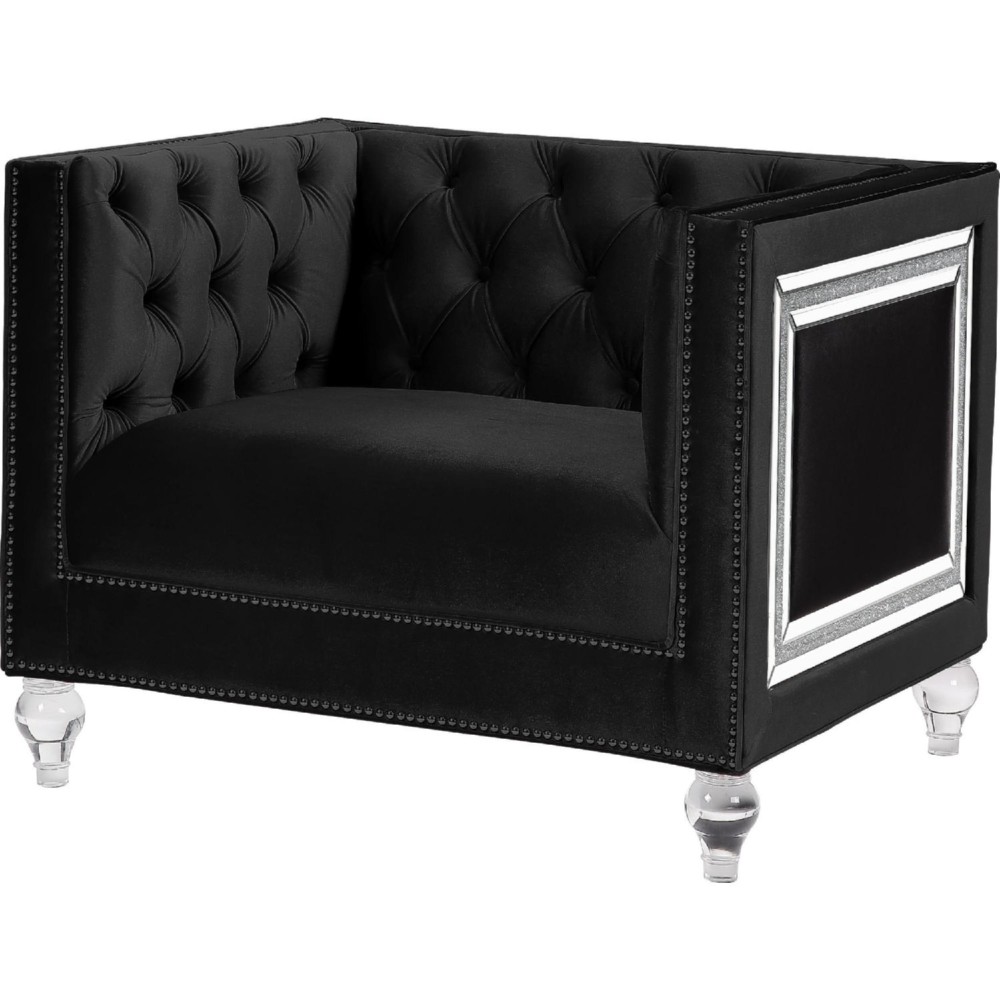 Chair with Shelter Arms and Mirrored Trim Accent, Black