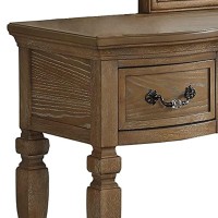 3 Piece Vanity Set with Carved Mirror and Turned Legs, Brown