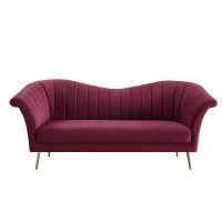Sofa with Arched Design and Vertical Channel Tufting, Crimson Red