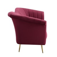 Sofa with Arched Design and Vertical Channel Tufting, Crimson Red
