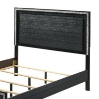 Queen Bed with LED Headboard and Shimmering Trim, Black
