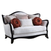 Loveseat with Wingback and Scalloped Wooden Frame, Gray