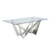 Dining Table with Overlapped Metal Geometric Accent, Silver