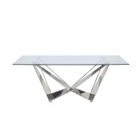 Dining Table with Overlapped Metal Geometric Accent, Silver