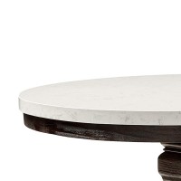 Dining Table with Marble Top and Pedestal Base, White and Gray