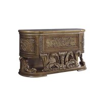 Half Moon Server with Hollow Scroll Floral Carvings and 3 Drawers, Bronze