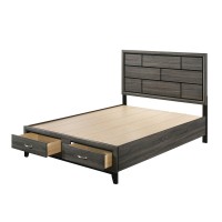 Eastern King Bed with Grooved Pattern and 2 Drawers, Gray