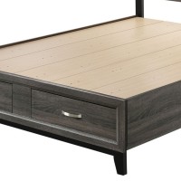 Eastern King Bed with Grooved Pattern and 2 Drawers, Gray