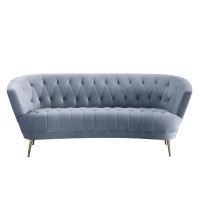 Sofa with Curved Silhouette and Deep Tufting, Light Gray